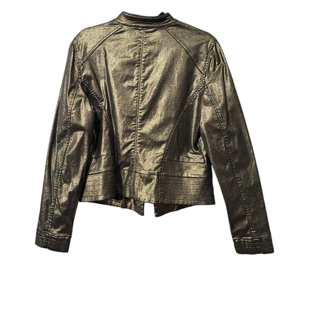 White House Black Market New Coated Gold & Black Metallic Band Jacket Short - Picture 6 of 9